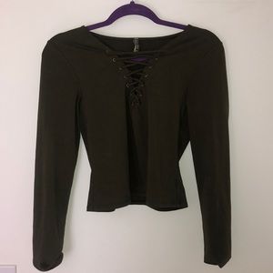 Long sleeved crop top lace up shirt